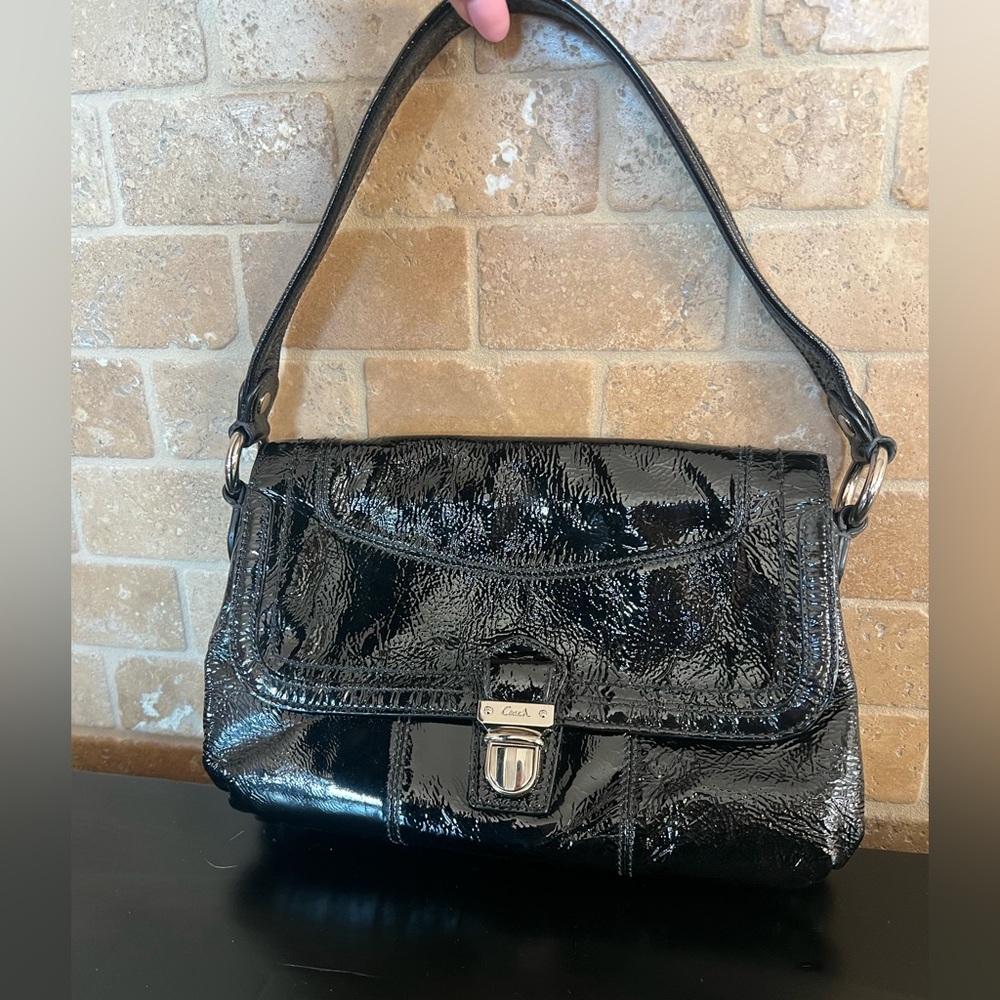Coach Poppy Lyla Onyx Patent Leather Shoulder Bag - Picture 2 of 10